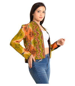 Handmade Quilted Women's Reversible Cotton Quilting Jacket Long Single Button <b>Coat</b> with Hand <b>Stitched</b> Block Print Floral Design - Product Image 4