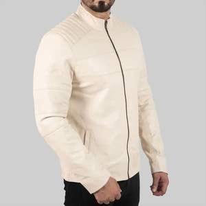 Hamish Blouson motard en cuir crème pour homme - Product Image 1