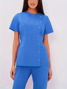 Conjuntos de uniformes médicos de alta calidad de Color rosa y azul con botones a presión Ajuste cómodo y bolsillos Verano Hospital Scrubs - Product Image 5