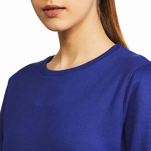 Women's Plus Size Blue Sweatshirt Full Sleeve Winter Cotton Polyester Customized Logo & Label Knitted Badge Decoration - Product Image 3