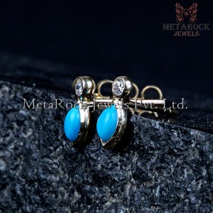 Marquise ต่างหูเม็ดเดี่ยวรูปเทอร์ควอยซ์,ต่างหูเม็ดเพชรสีทอง14K สีเหลืองล้วนมินิมอลเครื่องประดับแฟชั่นขายส่ง - Product Image 4