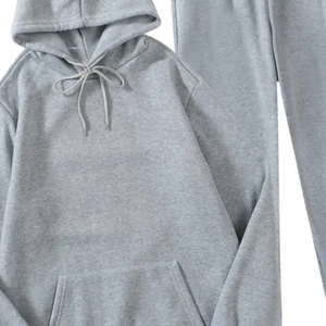 Conjunto Deportivo de Sudadera con Capucha y Pantalones Jogger para Hombre, Color Gris Claro, Lavado Ácido, Felpa Suave, Estilo Urbano Minimalista, Ropa de Invierno - Product Image 5