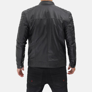 Classic College Style <b>Trucker</b> Leather <b>Jackets</b> Stand Collar Horizontal Stitching Leather <b>Jacket</b> for <b>Men</b> - Product Image 4
