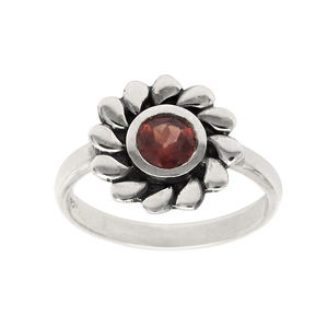 Dainty Birthstone <b>Rings</b> Luxury Hand Crafted 925 Sterling Silver Red Garnet Gemstone Floral Design Birthstone <b>Rings</b> <b>For</b> Women OEM - Product Image 1
