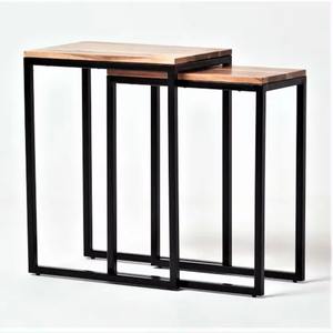 Table basse moderne artisanale au design antique avec dessus en bois et cadre en métal pour mobilier de salon ou de bureau - Product Image 1