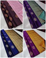 Sari en soie de litchi douce avec un style ethnique, blouse assortie contrastée, pallu inclus, blouse de course avec le même motif de bordure - pour les fêtes