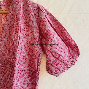 Hermoso Vestido Estampado Floral en Bloques de Algodón, Vestido para Uso Casual, Vestido Estampado a Mano - Product Image 2