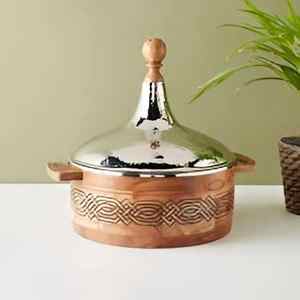 Casserole ronde élégante à double paroi en bois durable et acier inoxydable avec matériau en verre pour chaque occasion de repas - Product Image 3