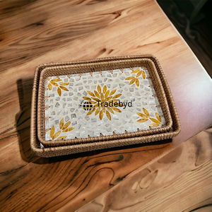 Bandeja de Servicio Móvil Moderna Tejida a Mano de Ratán Natural Premium, Organizador de Decoración para el Hogar Tradebyd - Product Image 6