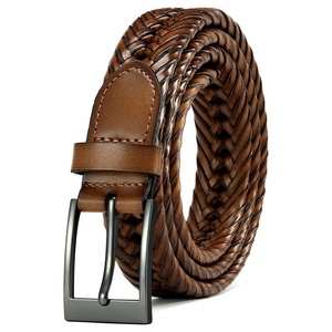 Cinturón de estilo trenzado de cuero de vaca genuino de diseño clásico para hombre con hebilla de cobre para cinturones de jeans de moda informal - Product Image 1