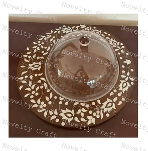 Plateau de service en bois d'acacia de luxe fait à la main plaque décorative incrustée de nacre pour les célébrations du Ramadan Eid écologique - Product Image 3