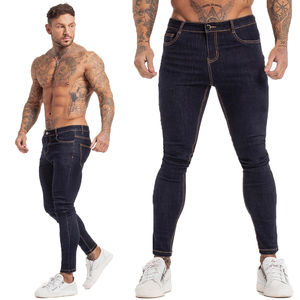 Pantalon en denim tricoté uni respirant personnalisable pour homme, bleu moyen, avec trous déchirés, OEM/ODM, usine vierge, hiver - Product Image 3