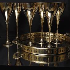 Antique-Look Embossed Design Brass Wine Goblet Silver Plated Metal Goblet - Product Image 3