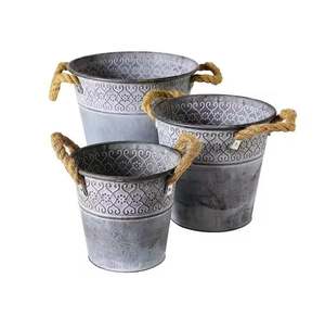 Diseño atractivo Maceta de metal galvanizado Plantas Hierbas Contenedor Forma redonda Tamaño personalizado para gran oferta - Product Image 4