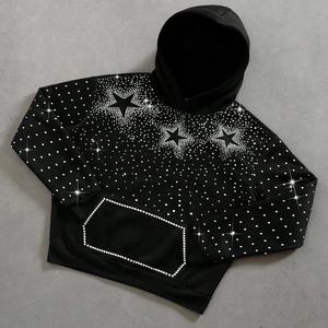 เสื้อฮู้ดดี้ผู้ชายทรงปกติ ประดับเพชรหรูหรา ระยิบระยับ ด้วยพลอยสีพื้น ย้อมสีทั้งตัว สไตล์วินเทจ สำหรับฤดูหนาว แนวสตรีทแวร์ ซิปแบบสวม มีกระเป๋าผ้าฟลีซ - Product Image 2