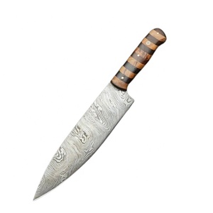 Venta al por mayor personalizado de alta calidad OEM ODM servicio mejor hecho a mano estilo japonés Damasco acero Chef cuchillo incluye Funda de cuero - Product Image 1