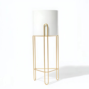 Jardinière décorative crème avec support or champagne-Grand présentoir intérieur en métal pour jardinières, disponible à prix de gros - Product Image 2