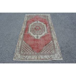 Tapis turc vintage rouge beige classique grande surface 3.3 X 6.4ft laine Latex support motif abstrait 10mm pour décor de couloir chambre - Product Image 1