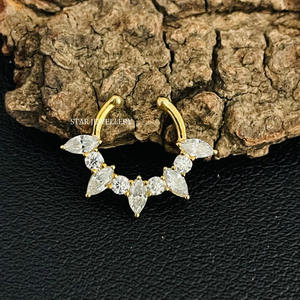 14K Solid Yellow Gold Natural Diamond Luxury Women's Daith Piercing Gift Fine Jewelry - Product Image 2