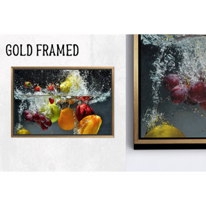 Vibrant Fruit Splash Art Deco Panel <b>Canvas</b> Print Modern Kitchen Wall Art Clear <b>Frame</b> Hanging - Product Image 1