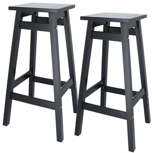 Well Home 'Laira' Juego de 2 taburetes de bar de madera de pino negro de 70 cm, elegantes y con estilo - Product Image 1