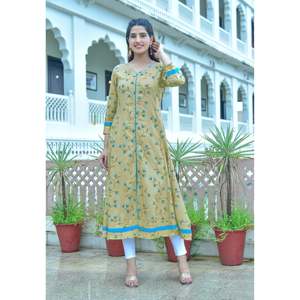 Elegant Floral Printed Khaki Rayon Anarkali Kurta for Women Women'<b>s</b> Elegant Floral Printed <b>Blouse</b> & Shirt - Product Image 3