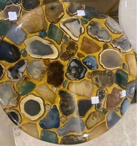 Table basse ronde en agate de conception moderne faite à la main, meubles de salon modernes faits à la main de luxe - Product Image 2