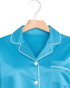 Conjunto de Pijama de Seda Satén Azul Cielo para Mujer, Fabricante, Botones, Manga Larga, Ropa de Dormir, Lujoso, Suave, Brillante, Ropa de Estar por Casa - Product Image 4