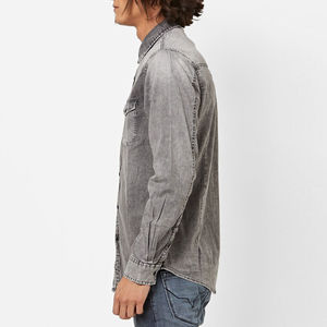 OEM/ODM Servicio de manga corta Henley Shirt Ropa casual High Street 230GSM Transpirable Hip Hop Hombres Vintage Denim Shirt - Product Image 2