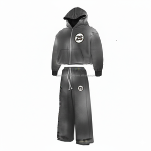 ชุดเสื้อฮู้ดซิปผ้าขนแกะหนา380 GSM อบอุ่นฤดูหนาวผ้าสีเทาอ่อนปักและพิมพ์โลโก้ได้ตามต้องการขนาดใหญ่พิเศษ - Product Image 4