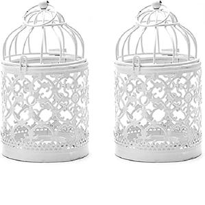 Lot de 2 lanternes en métal blanc, ornement de Festival, porte-bougie de feu, maison jardin balcon décoration de mariage intérieur extérieur - Product Image 1