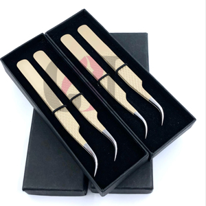 Pince à épiler professionnelle de haute qualité en acier inoxydable, revêtement en poudre couleur latte, poignée incurvée en diamant, pointe argentée pour extensions de cils - Product Image 1