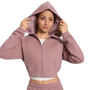Haut de sport à capuche Ville, logo personnalisé, style streetwear, haut de sport à manches longues, veste zippée vierge pour femmes - Product Image 1
