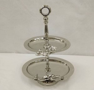 ถาดเสิร์ฟเค้กวันเกิดสีเงินดีไซน์ทันสมัยอุปกรณ์อบโลหะยืนเค้กสไตล์2ชั้นสำหรับบ้านโรงแรมปาร์ตี้ - Product Image 4