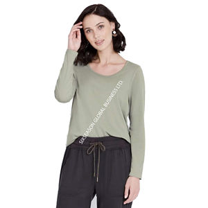 Bulk Quality O Neck <b>Long</b>-<b>sleeved</b> Export Oriented Wholesale Price Custom Logo Design Cotton T <b>Shirt</b> For Women's From Bangladesh - Product Image 3