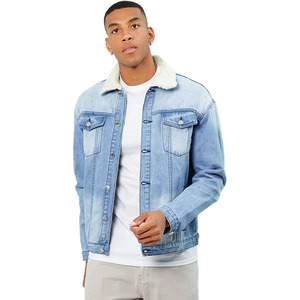 Chaqueta Vaquera para Hombre con Cuello de Piel, Manga Larga, Forro de Sherpa Blanco, Detalle de Solapa, Chaqueta Vaquera con Cuello Borg - Product Image 1