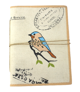 Handmade <b>A5</b> Cotton Paper <b>Notebook</b> Bird Being Screen Printed Soft <b>Cover</b> Canvas Stationery Sewing Binding Diary Journal - Product Image 1