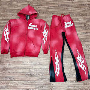 Pantalones de chándal de algodón 100%, conjunto de Sudadera con capucha Premium, logotipo personalizado, parche desgastado por el sol, cremallera a prueba de viento, calidad de talla grande, Verano - Product Image 5