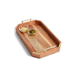 Vintage Design Acacia Wood Serving Trays With <b>Handle</b> Rectangular Natural Solid Wood Decorative Tray Set For Kitchen & Home Decor - Product Image 5