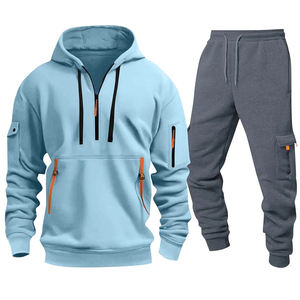 Survêtements de jogging et de fitness pour garçons, sweat-shirt bleu ciel et pantalon cargo gris, demi-zip, manches longues, vêtements de sport, survêtement d'hiver - Product Image 1