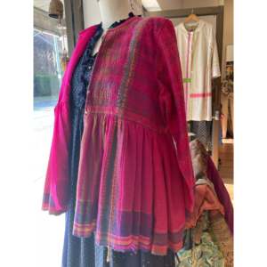 Veste chic en laine/soie teinte respirante rose néon style Prairie avec boutons décoratifs XL pour l'automne/le printemps - Product Image 1