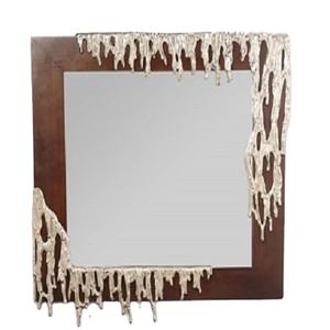 Wall <b>Mirror</b> for Home Hotel Bathroom Brown color wall <b>mirror</b> <b>Wood</b> & Metal Modern Wall Mounted <b>Mirror</b> Squair Best Room wall <b>mirror</b> - Product Image 1