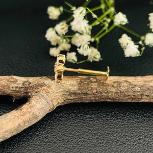 Goujon de fleur en diamant naturel en or massif 14 carats pour piercing d'oreille bijoux fins. - Product Image 5