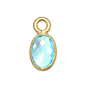 Dijes Ovalados de Cuarzo Aguamarina de 6x4 mm con Bisel, Plata de Ley 925 Chapada en Oro, Bisel con Aguamarina, Piedra de Nacimiento, Proveedores de Joyería de Plata - Product Image 3