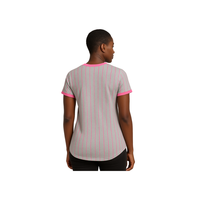 Maillot de baseball court personnalisable et respirant gris à fines rayures pour femme, idéal pour les sororités grecques, les universités et les confraternies, rose pour adultes