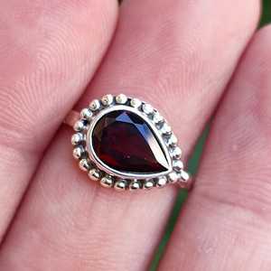 <b>Garnet</b> <b>Ring</b> Sterling Silver, Pear Gemstone January Birthstone Gift - Product Image 5
