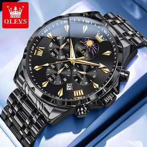 Orologio da uomo di lusso al quarzo OLEVS 3653, cronografo multifunzione con cinturino in ceramica, dettagli in diamante, resistenza all'acqua 30M, con scatola - Product Image 4