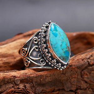 Anillo personalizado de Plata de Ley 925 sólida de calidad fina, anillo de turquesa/lapislázuli/coral Natural, anillo de proveedores de joyería de plata India - Product Image 2