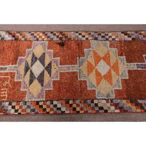 Vintage Herki <b>Runner</b> <b>Rug</b> 2.7x6.8 ft (81x206 cm), Turkish Orange Floral Wool <b>Rug</b> - Product Image 4