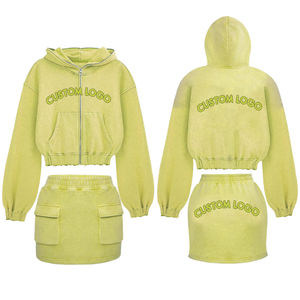 Buy Women Two Piece Set Crop Hoodie <b>Skirts</b> Outfit Fall <b>Winter</b> Canvas Fabric Short Tops Hooded Collar High Street Style - Product Image 5